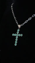 Emerald Zirconia Cross Pendant + Paperclip Chain